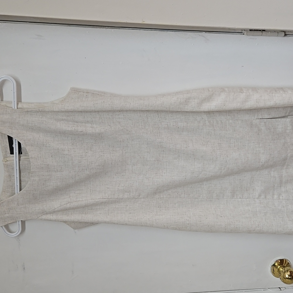 Sag Harbor summer dress light beige cap sleeve lined slit on the left zipper